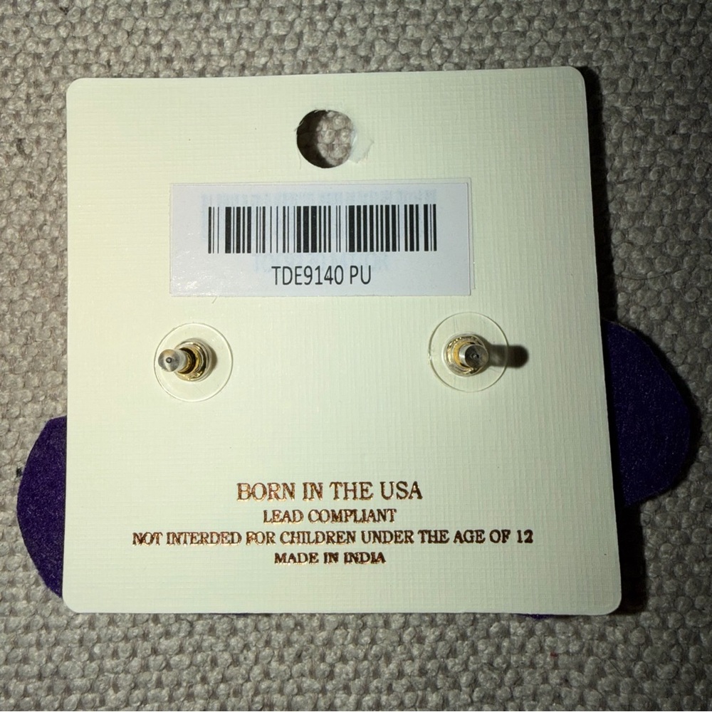 Kay Lee Purple Embroidered 'Go Team' Beaded CheerLeader Megaphone Earrings - Picture 2 of 3